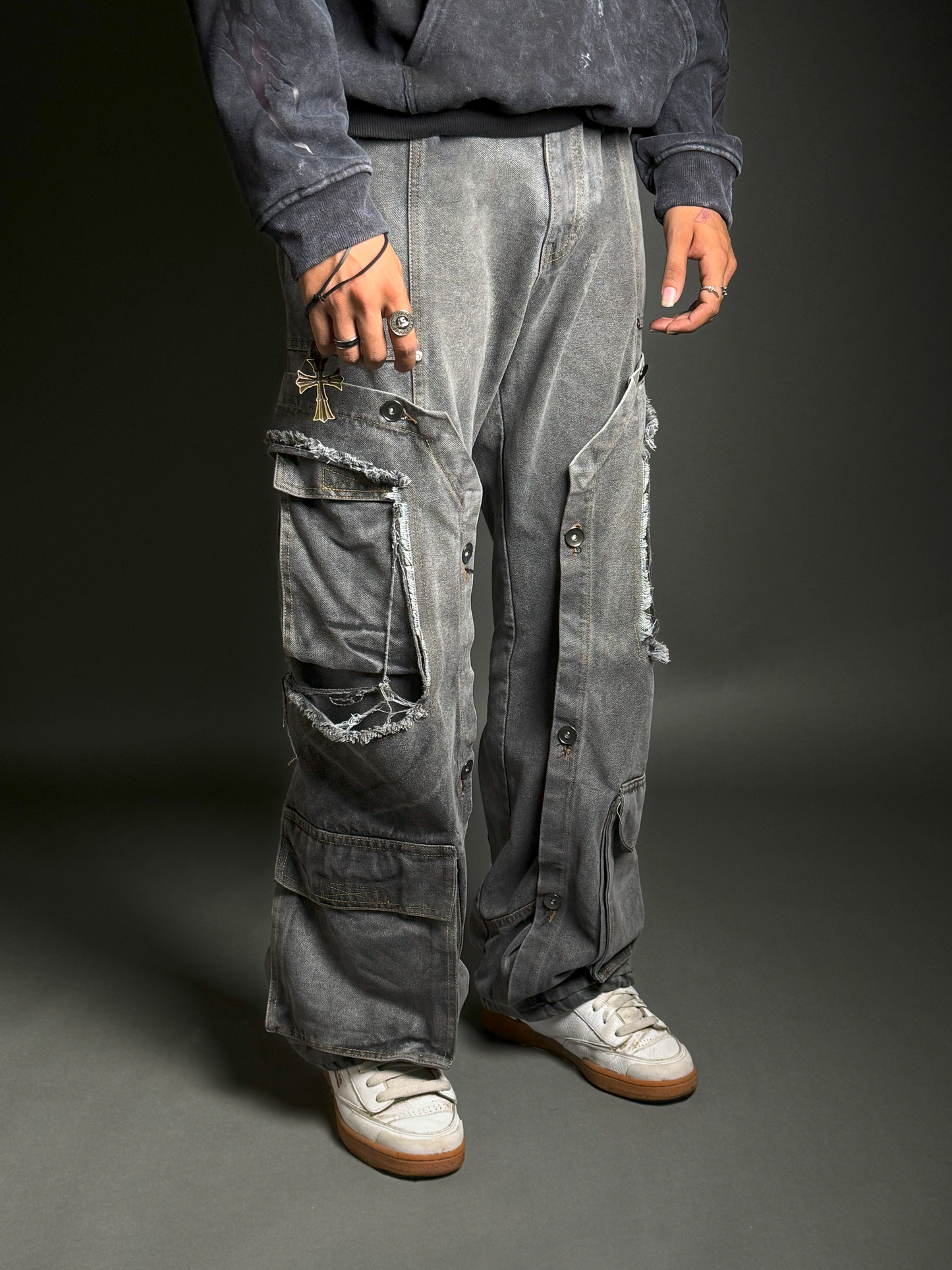 Black Multi-Panelled Cargos