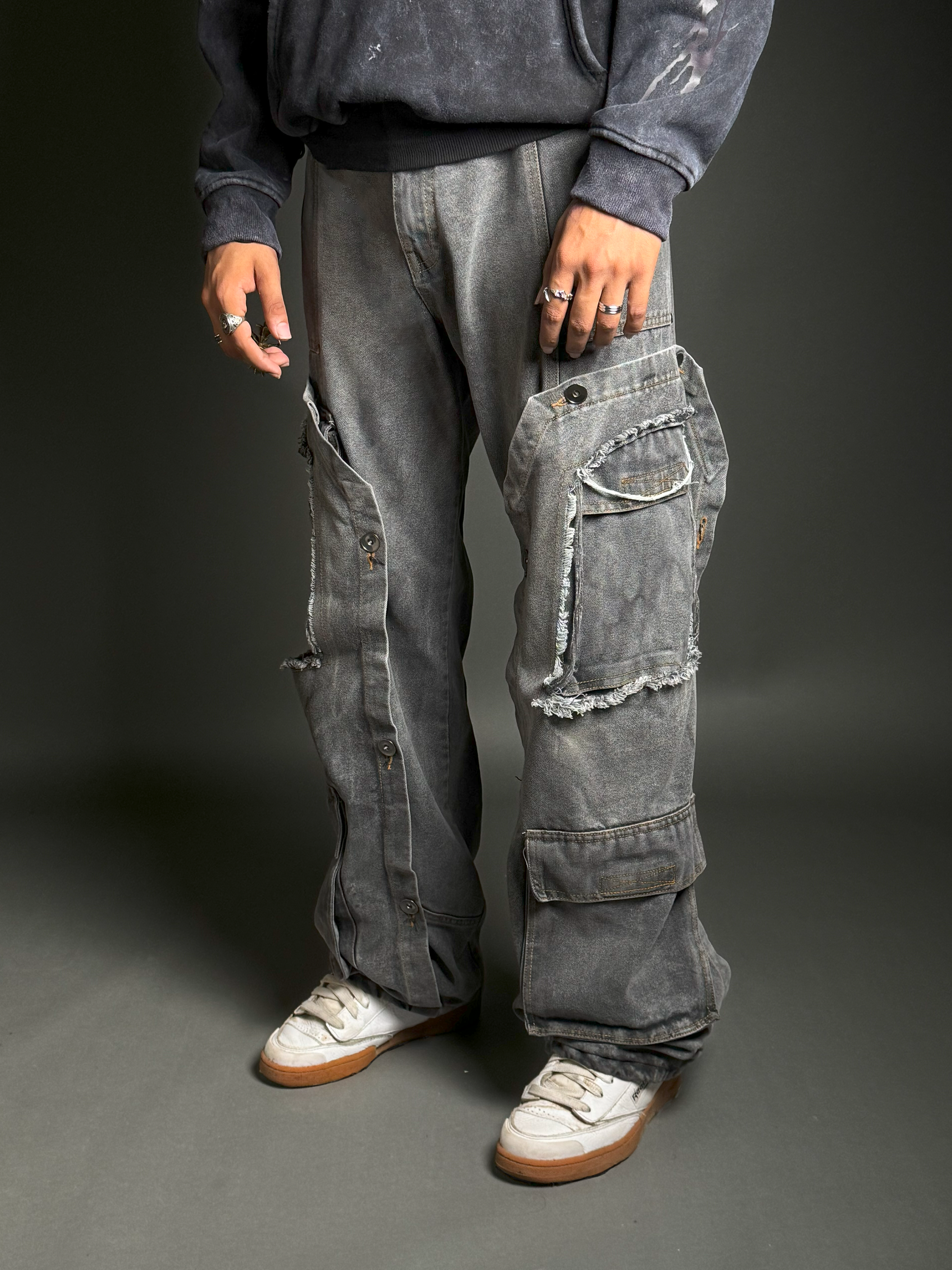 Black Multi-Panelled Cargos